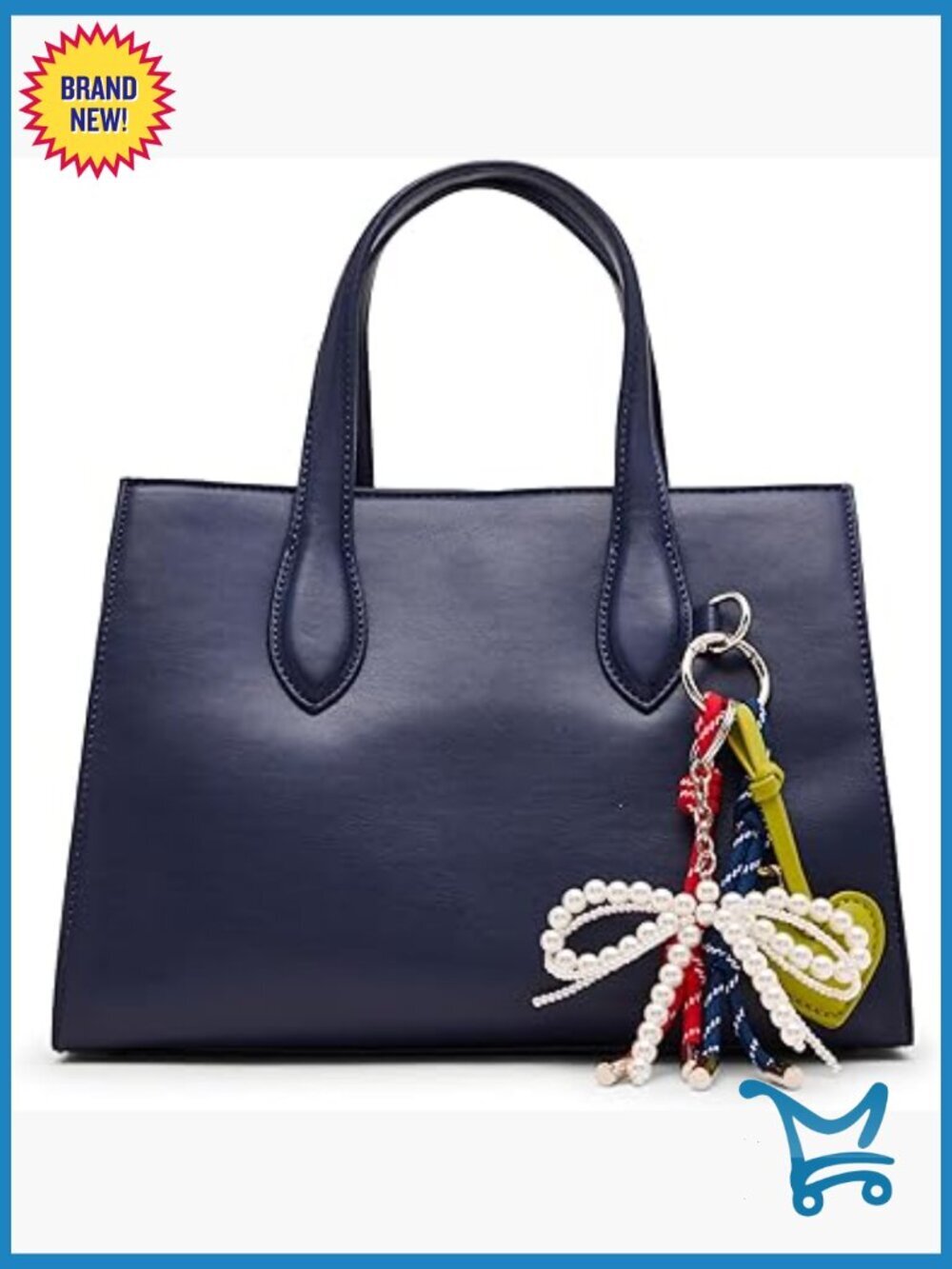 Faux Leather Satchel with Removable Charm and Crossbody Strap